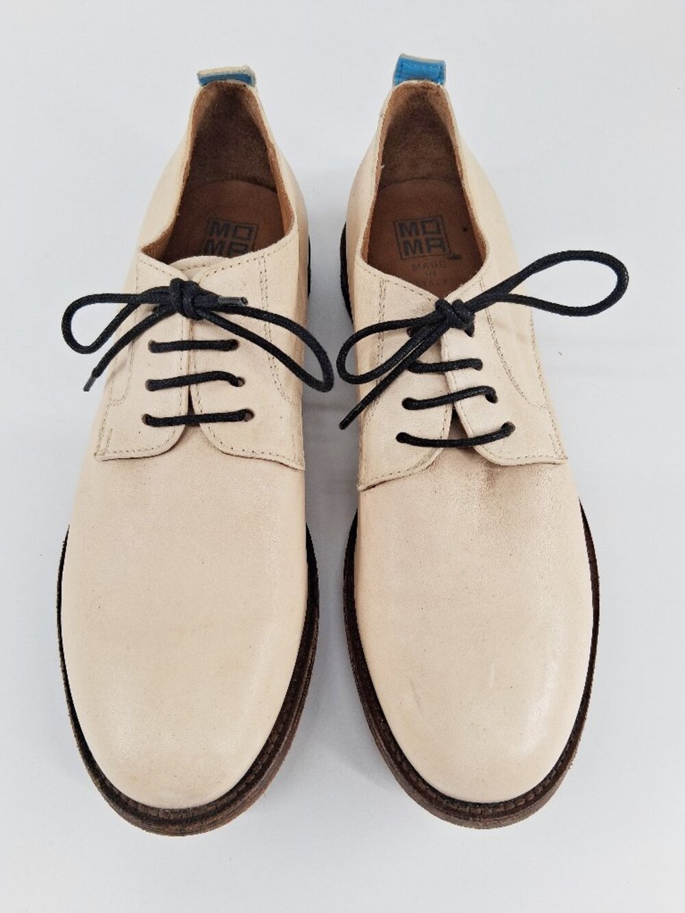MOMA Cream Leather Derby Shoes Handmade Italy Leather Sole Lace Up SZ 37.5/7.5 - Picture 2 of 10